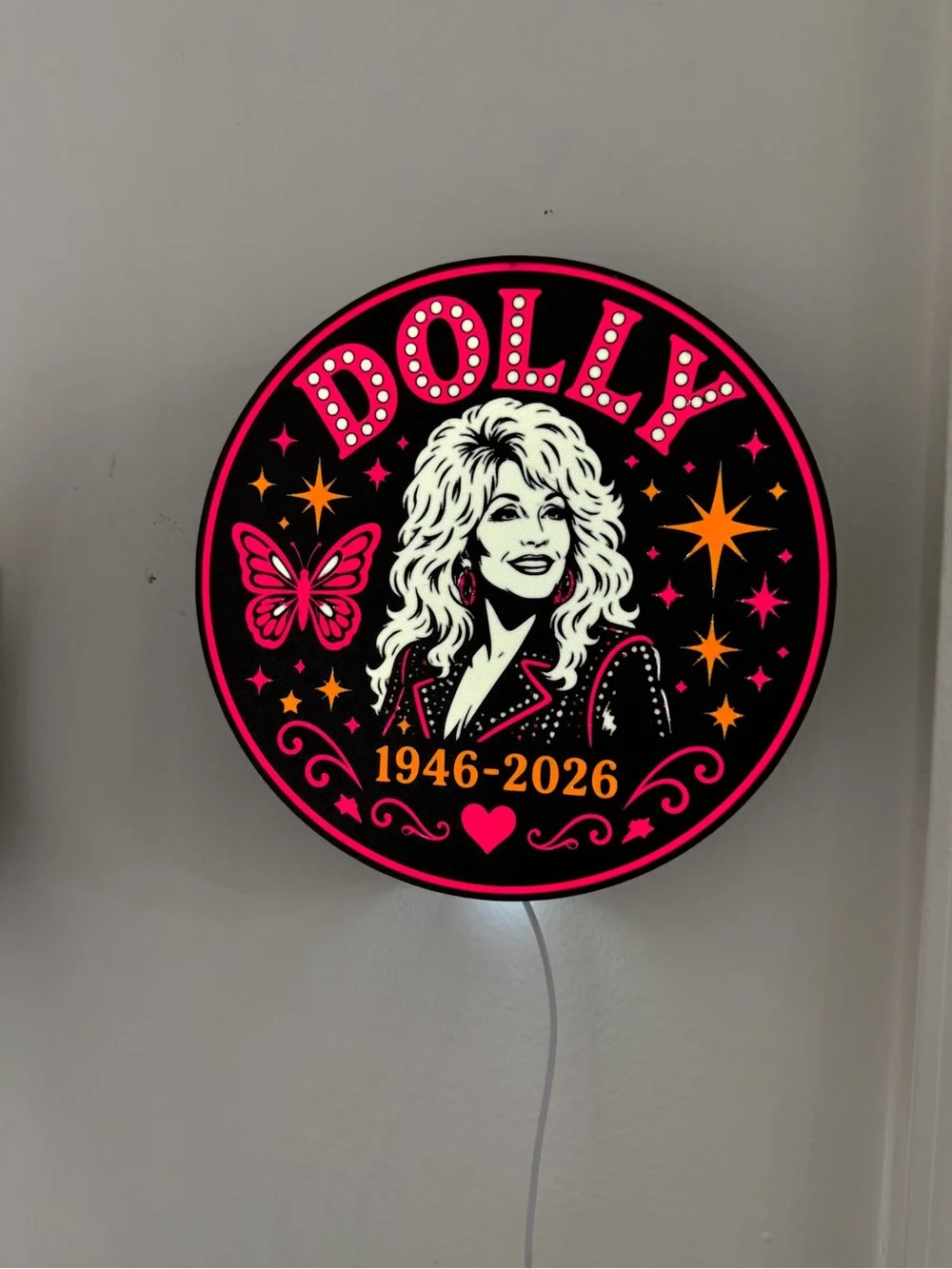 Dolly Tribute LED Wall Sign - Pink & Orange